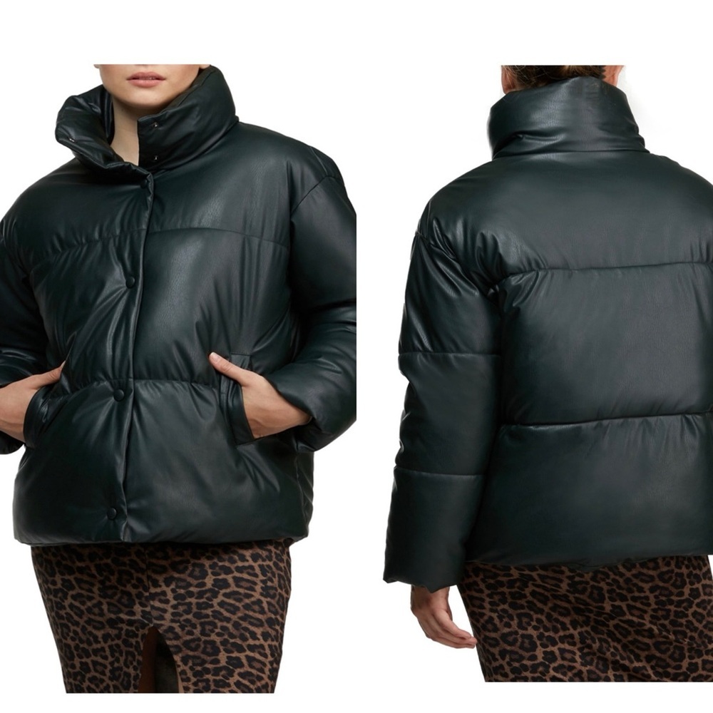 Anthropologie NVLT Vegan Leather Puffer Jacket in‎ Forest Green